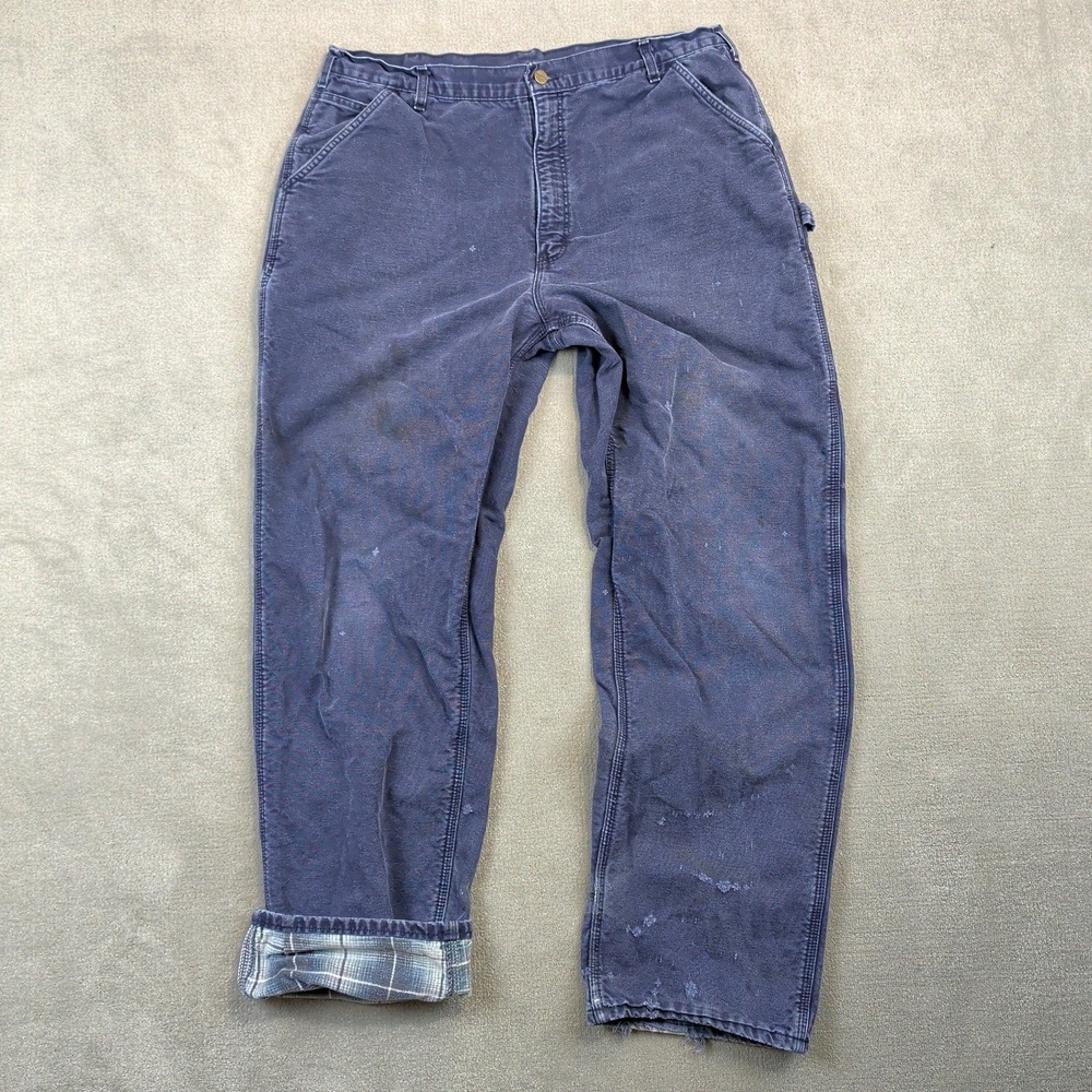 Carhartt B111 MDT Flannel Lined Pants Mens 40x36 Distressed Blue Duck Carpenter